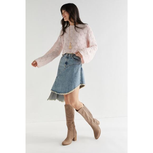 Francesca’s Marianne Asymmetrical Denim Midi Skirt Size S NWT Y2K Cowgirl Grunge - Picture 1 of 11